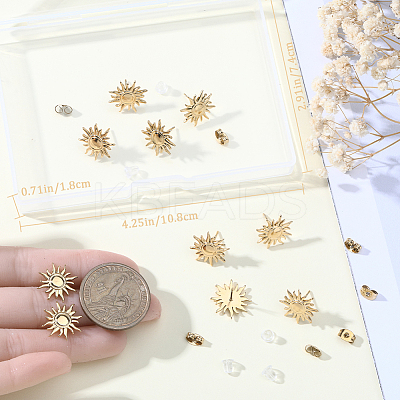 10Pcs 304 Stainless Steel Sun Stud Earring Findings EJEW-BBC0001-12-1