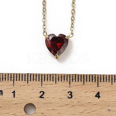 304 Stainless Steel Dark Red Cubic Zirconia Heart Pendant Necklaces for Women NJEW-Z064-04G-1