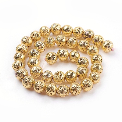Electroplated Natural Lava Rock Bead Strands X-G-E429-01-10mm-G-1