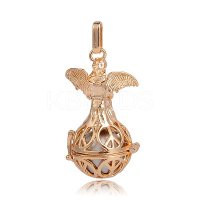 Golden Plated Brass Hollow Round Cage Pendants KK-J251-07G-1