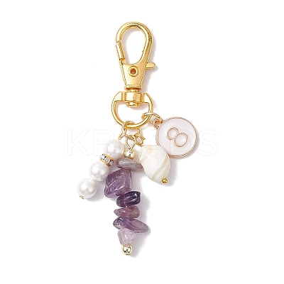 Natural & Synthetic Gemstone Chip & Flat Round with Number 0~9 Alloy Enamel Pendant Decorations HJEW-JM02358-1