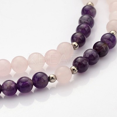 Personalized Dual-use Round Gemstone Beads 4-Layer Stretch Wrap Bracelets/Necklaces BJEW-JB01906-01-1