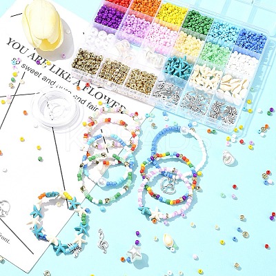 DIY Ocean Beach Theme Glass Seed Beaded Stretch Jewelry Set Kits DIY-FS0006-90-1
