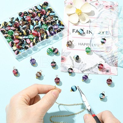 100Pcs Baking Paint Imitation Jade Glass Pendants PALLOY-CJ00195-1