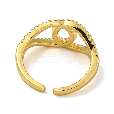 Leaf Brass Micro Pave Cubic Zirconia Open Cuff Rings for Women RJEW-Z050-18G-1
