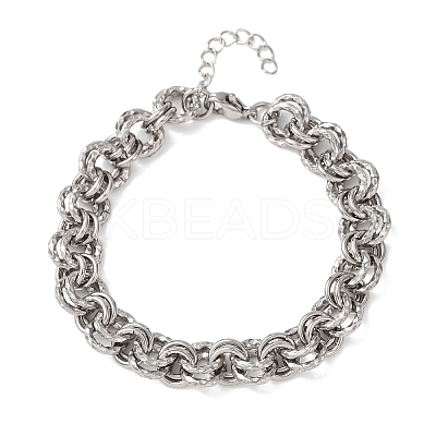 Hammered 304 Stainless Steel Double Ring Link Chains Bracelets for Women BJEW-G780-06P-01-1