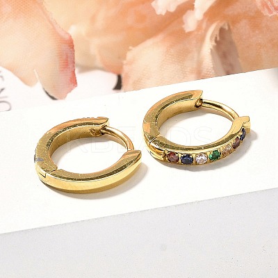 304 Stainless Steel Micro Pave Cubic Zirconia Huggie Hoop Earrings EJEW-C096-01I-G-1