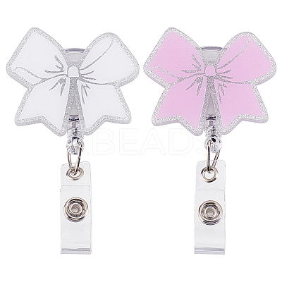 2Pcs 2 Colors Acrylic Bowknot Retractable Badge Reel AJEW-HY0002-36-1