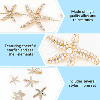 8 Style Starfish Alligator Hair Clips & Stud Earrings & Headband Set AJEW-PH0011-44-1