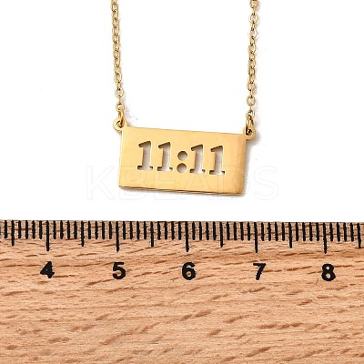 304 Stainless Steel Rectangle with Laser Cut 11:11 Pendant Necklaces for Women NJEW-Z091-16G-01-1