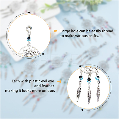 36Pcs 4 Colors Tibetan Style Alloy Woven Net/Web with Feather European Dangle Charms HJEW-AB00503-1