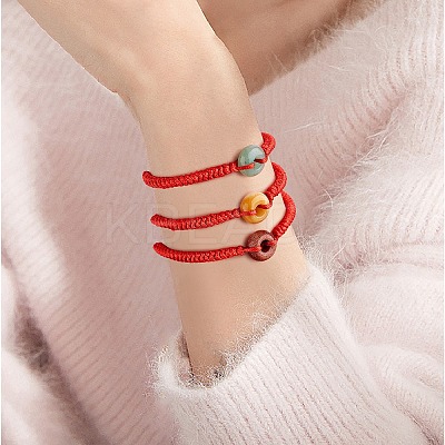 Synthetic Goldstone Donut Braided Bead Bracelet BJEW-SW00047-06-1
