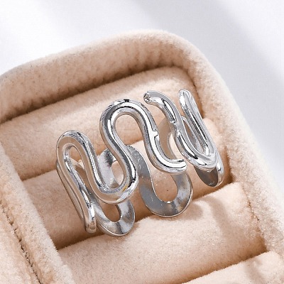 Wave 304 Stainless Steel Finger Rings for Women RJEW-F174-06P-1