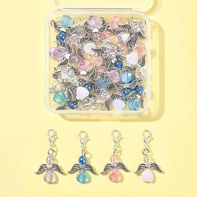 32Pcs 4 Colors Angel Transparent Acrylic with Alloy Pendant Decorations HJEW-FS00040-01-1