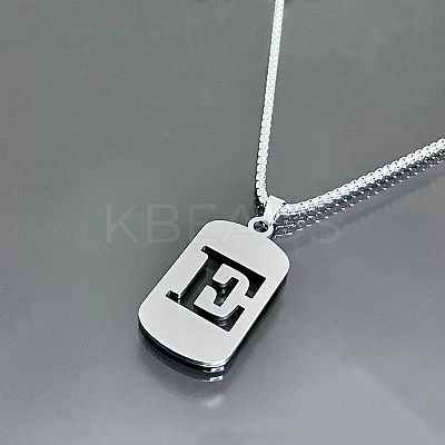 Rectangle with Laser Cut Letter 201 Stainless Steel Initial Pendant Necklaces WGA5E8C-05-1