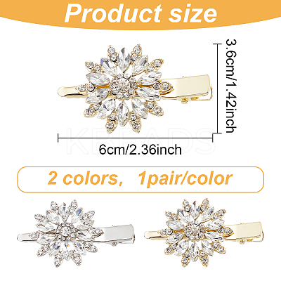 2 Pairs 2 Colors Flower Shaped Alloy Rhinestone Alligator Hair Clips PHAR-GO0001-05-1