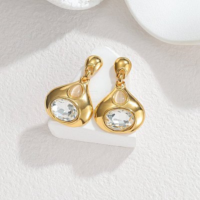304 Stainless Steel & Crystal Rhinestone Dangle Stud Earrings WGBE4B7-01-1