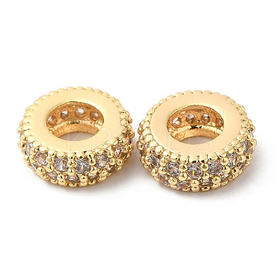Brass Micro Pave Cubic Zirconia Rondelle European Beads KK-P234-37G-1