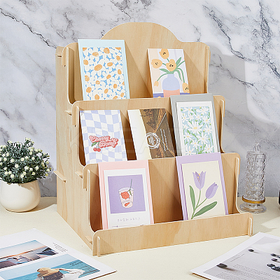 4-Tier Wood Postcard Display Riser Stands ODIS-WH0038-127-1