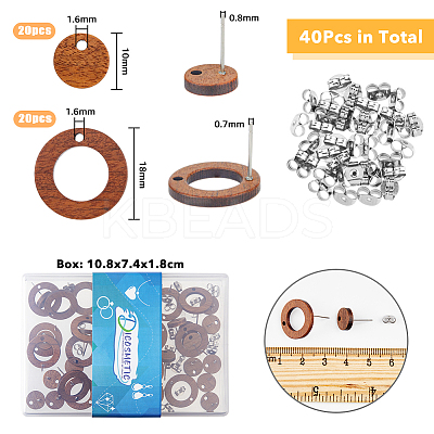 40Pcs 2 Style Walnut Wood Stud Earring Findings DIY-DC0001-70-1