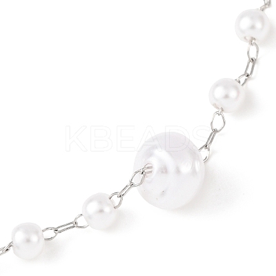 ABS Plastic Pearl Round Beads Link Bracelets BJEW-G774-05P-1