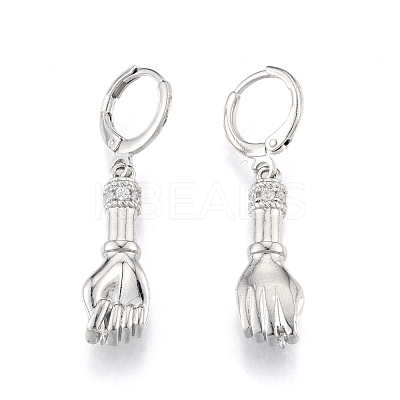 Brass Hand Palm Dangle Leverback Earrings for Women EJEW-N012-106P-1