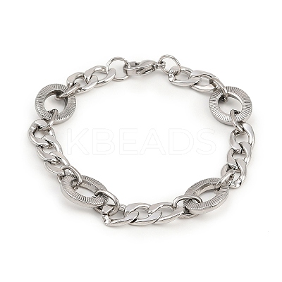 201 Stainless Steel Textured Oval Link Chain Bracelets for Women BJEW-B143-04P-1
