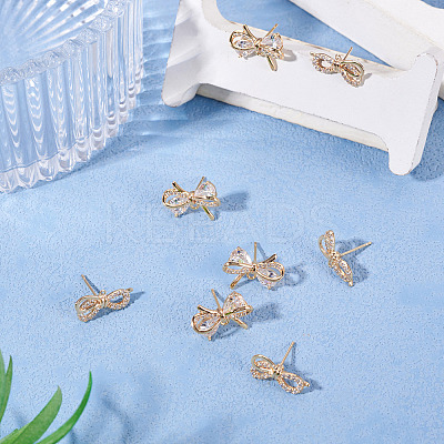 4 Pairs 2 Styles Brass Micro Pave Clear Cubic Zirconia Stud Earring Findings KK-TA0002-63-1