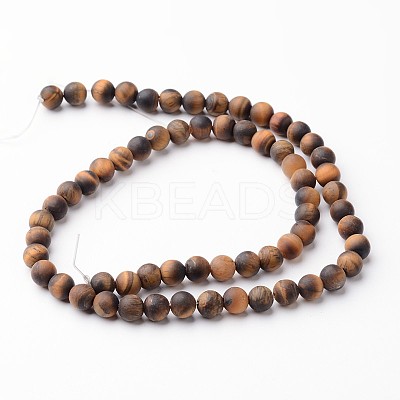 Frosted Round Natural Tiger Eye Bead Strands G-J346-15-6mm-1