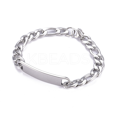 Tarnish Resistant 304 Stainless Steel Figaro Chain ID Bracelets BJEW-G631-03P-1