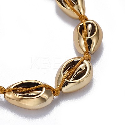 Cowrie Shell Beads Necklaces with Nylon Thread Cord and Brass Beads NJEW-JN02406-1