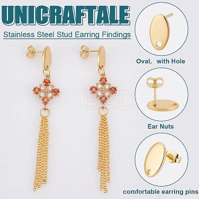 36Pcs 6 Styles 201 Stainless Steel Stud Earring Findings with Hole EJEW-UN0002-41-1