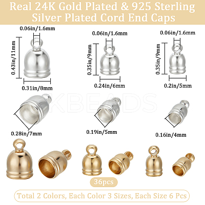 36Pcs 6 Style Brass Cord End Cap for Jewelry Making KK-BBC0010-92-1