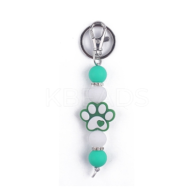 Round & Dog Paw Print Silicone Beaded Keychain PW-WG52716-04-1