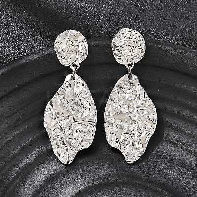 304 Stainless Steel Hammered Textured Leaf Dangle Stud Earrings EJEW-K268-44P-1