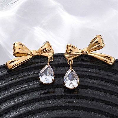 304 Stainless Steel Rhinestone Stud Earrings EJEW-Z098-09G-1