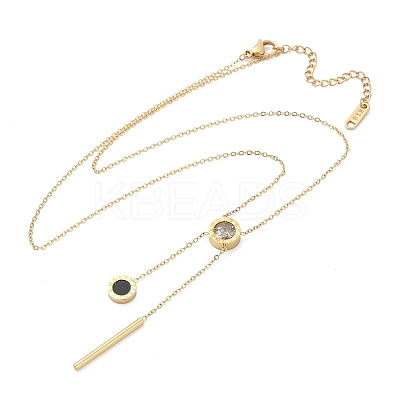 304 Stainless Steel Crystal Rhinestone Flat Round Pendant Y Necklaces NJEW-V001-03G-1