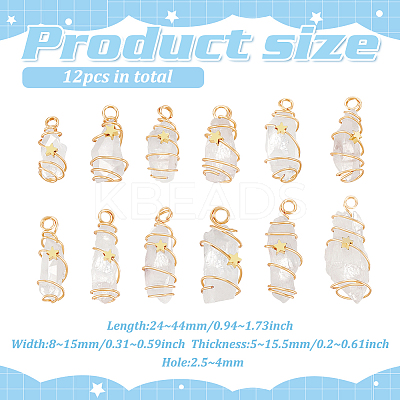 12Pcs Natural Quartz Crystal Copper Wire Wrapped Pendants PALLOY-FG0001-02A-1