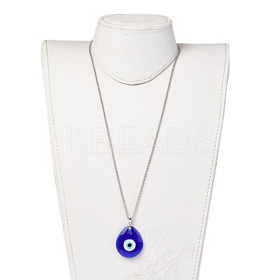 Teardrop Lampwork Evil Eye Pendants Necklaces NJEW-JN02322-1