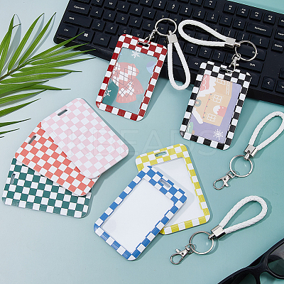 7Pcs 7 Colors Tartan Pattern Plastic Name Card Holder FIND-FH0016-90-1