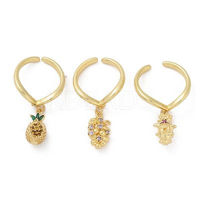 Fruit Theme Brass Micro Pave Cubic Zirconia Open Cuff Rings for Women RJEW-U057-07G-1