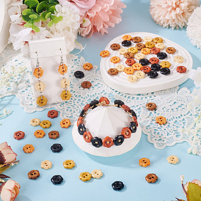 120Pcs 6 Colors 2-Hole Wood Flower Buttons BUTT-TA0001-40A-1
