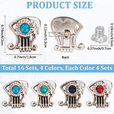 16 Sets 4 Colors Alloy Coin Screwback Rivets FIND-CP0002-65A-1