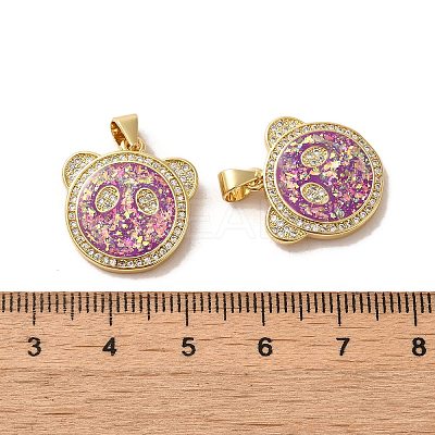 Brass Micro Pave Cubic Zirconia with Synthetic Opal Pendants KK-D096-22G-1