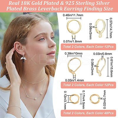 24 Pairs 4 Style Brass Leverback Earring Findings DIY-CN0002-60-1