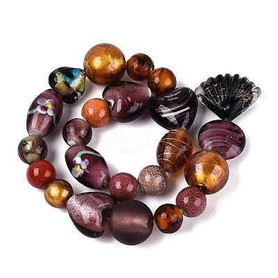 Handmade Foil Glass with Gold Sand Lampwork Beads Strands FOIL-Q002-08E-1