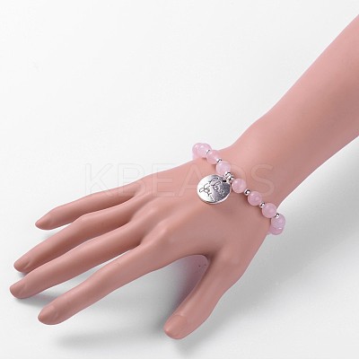 Flat Round with I Love You Natural Gemstone Beaded Charm Bracelets BJEW-JB01846-03-1