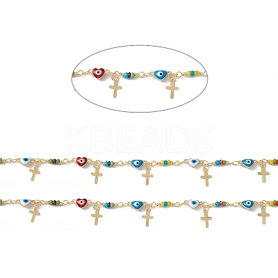 Enamel Heart with Evil Eye Link Chains CHC-C003-25G-02-1