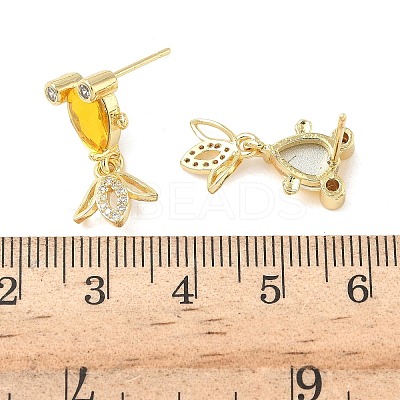Brass Micro Pave Cubic Zirconia Fish Dangle Stud Earrings EJEW-K320-01G-21-1