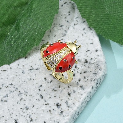 Brass Micro Pave Clear Cubic Zirconia Open Cuff Rings RJEW-R024-01G-1